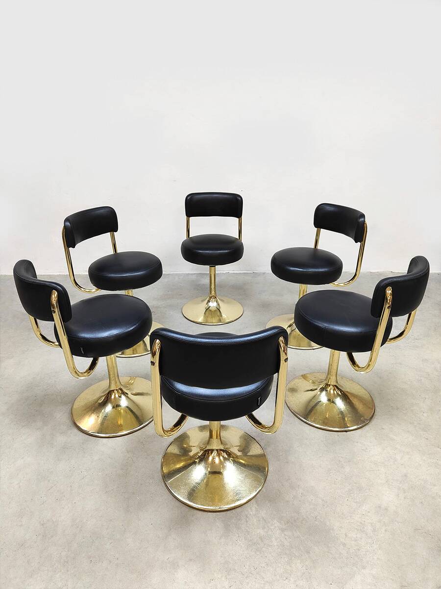 Vintage Swedish design brass low stools Borje Johanson