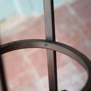 Wooden drawer table or 19th-century work table with a curved wooden stretcher, in the style of Thonet, circa 1900-1920.