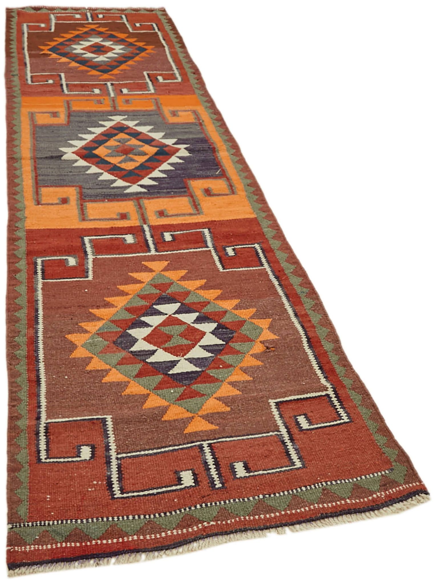 Turkish Handwoven Vintage Herki Kilim 90 cm x 318 cm