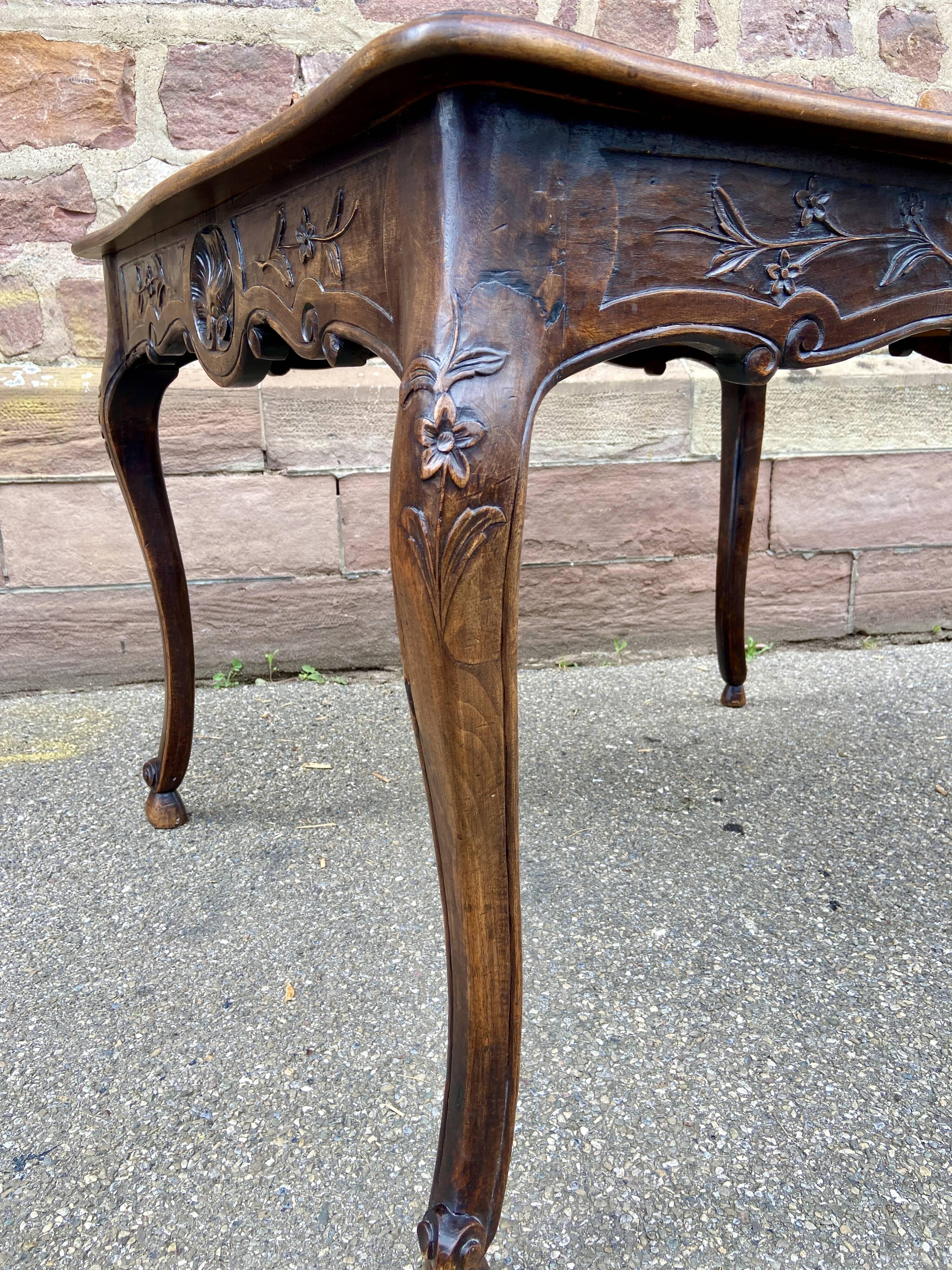 Rocaille louis xv style desk table in walnut provence 1920s