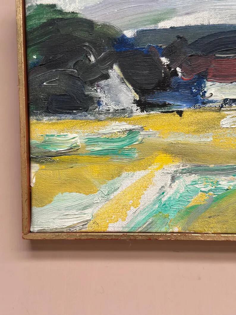 Original Swedish Oil on Canvas – “Houses” by T. Örn 1970 – Vintage & Framed