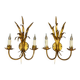 Pair of Hollywood Regency Style Gilt Metal Double-Arm Wheat Sconces, 1970s