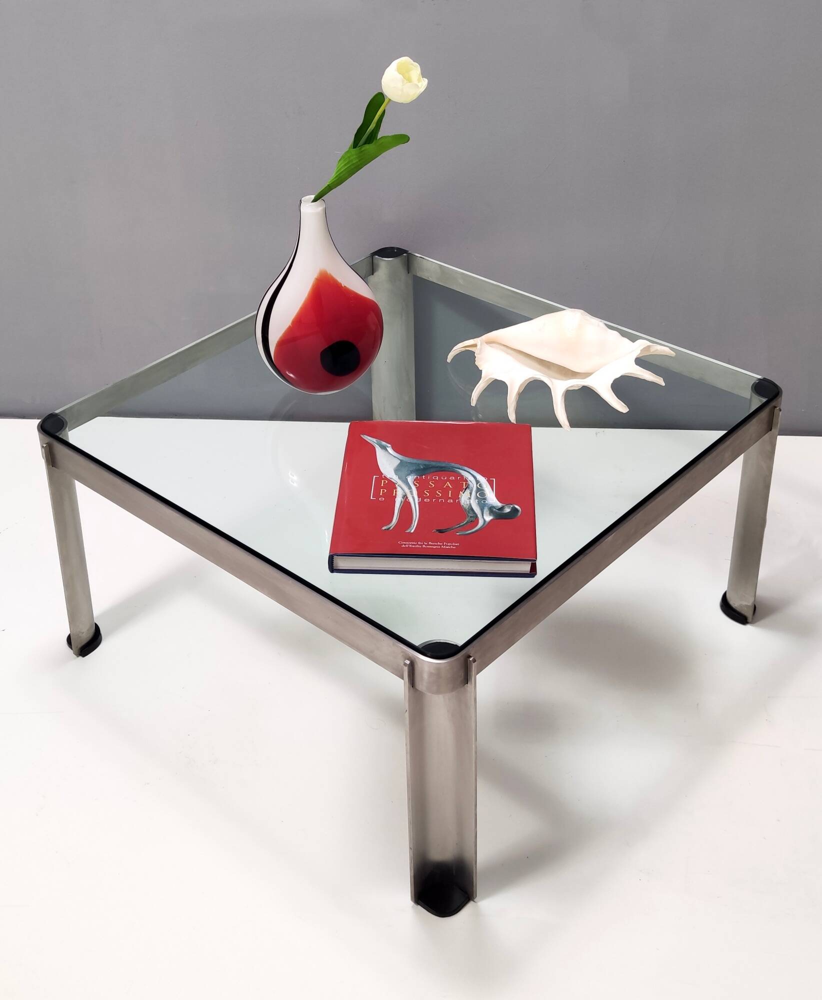 Osvaldo Borsani for Tecno, Steel and Thick Crystal Coffee Table Mod. T113