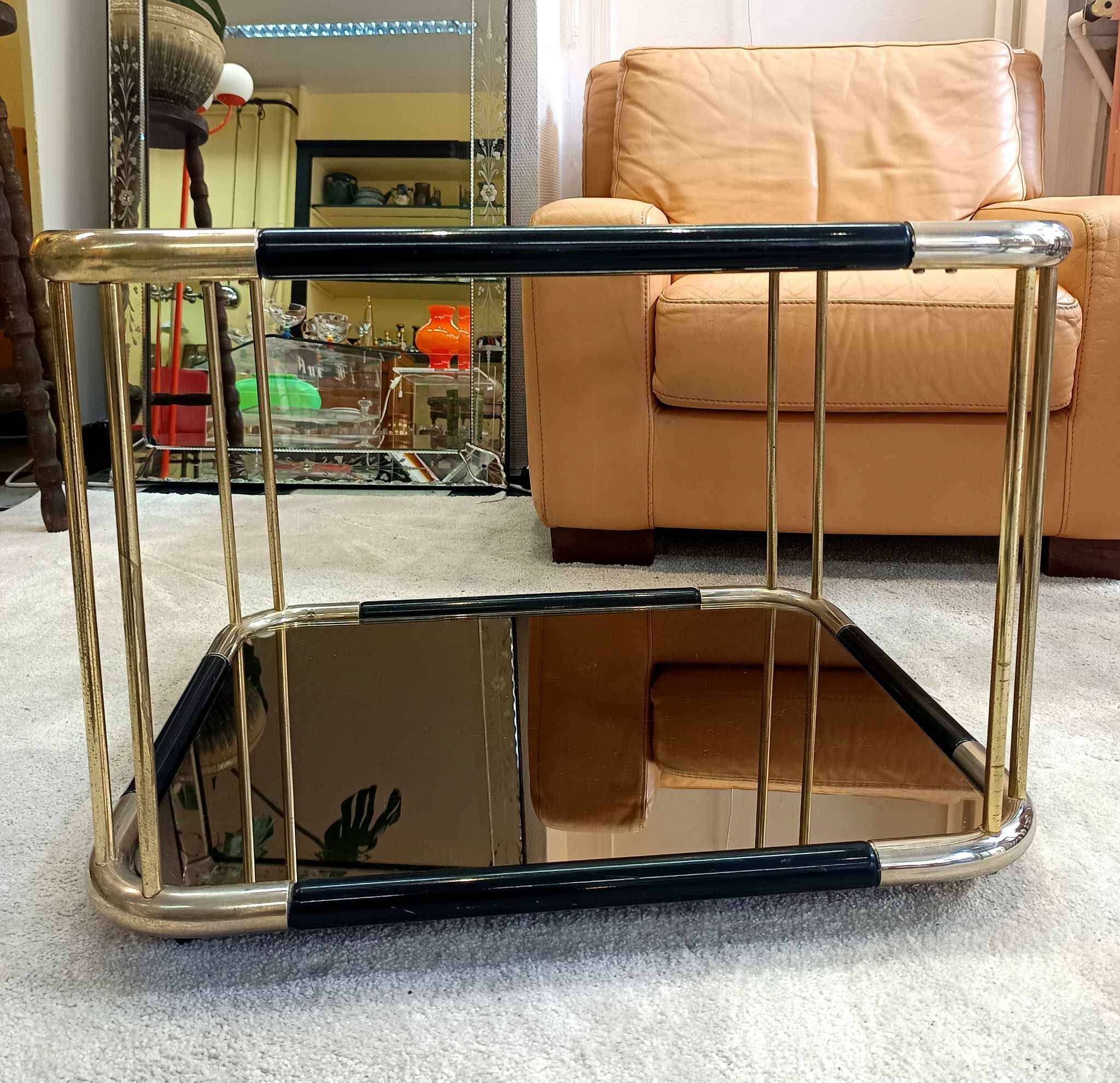 Brass and glass side coffee table 1970