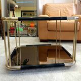Table basse d'appoint laiton et verre 1970