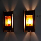 Paire d'appliques scandinave en laiton et verre de Erik Hoglund