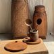 Average circular teak monoxyle chopping board with handle 26 x 18.