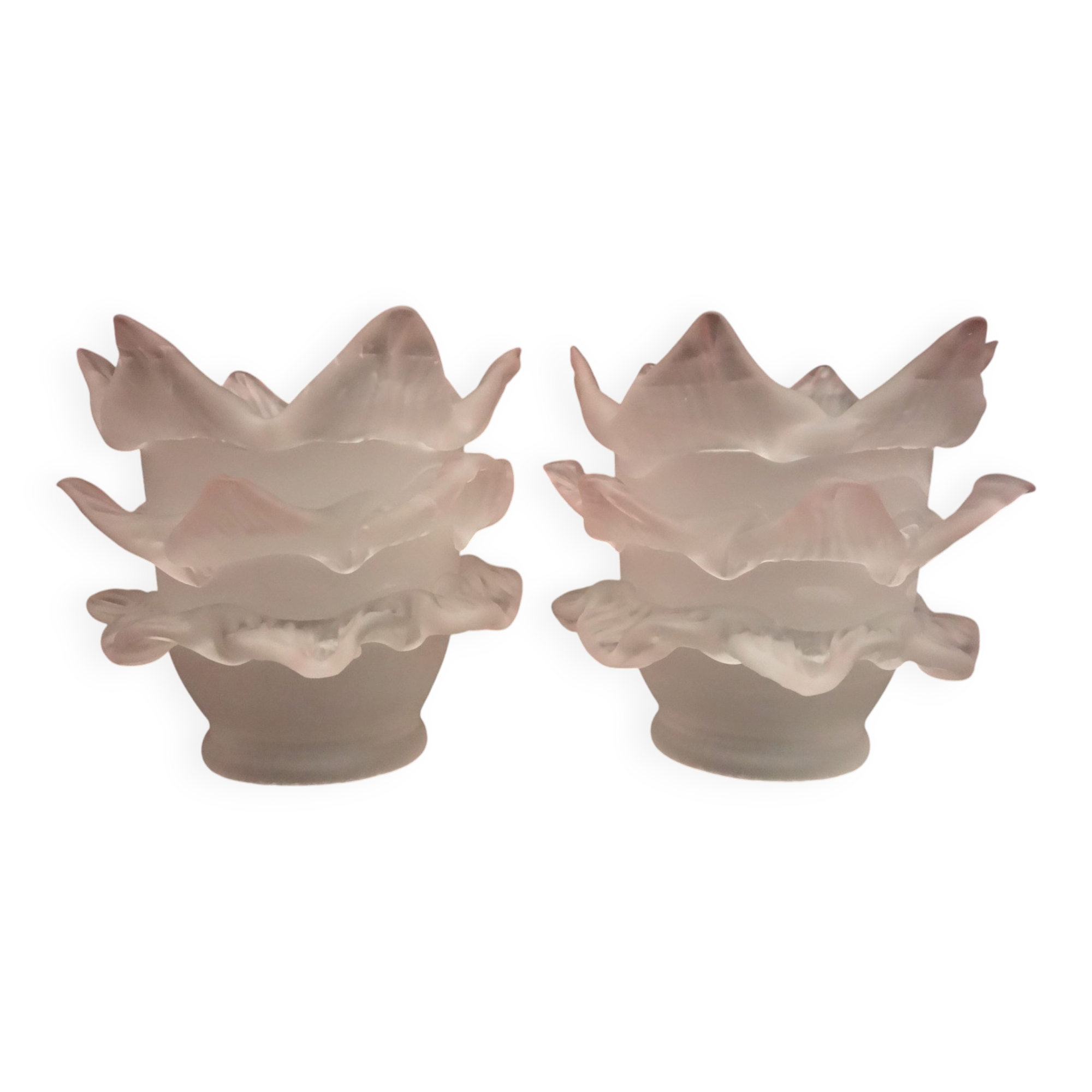 Paire de tulipes en pâte de verre couleur rose pâle