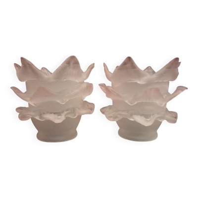Paire de tulipes en pâte de verre couleur rose pâle