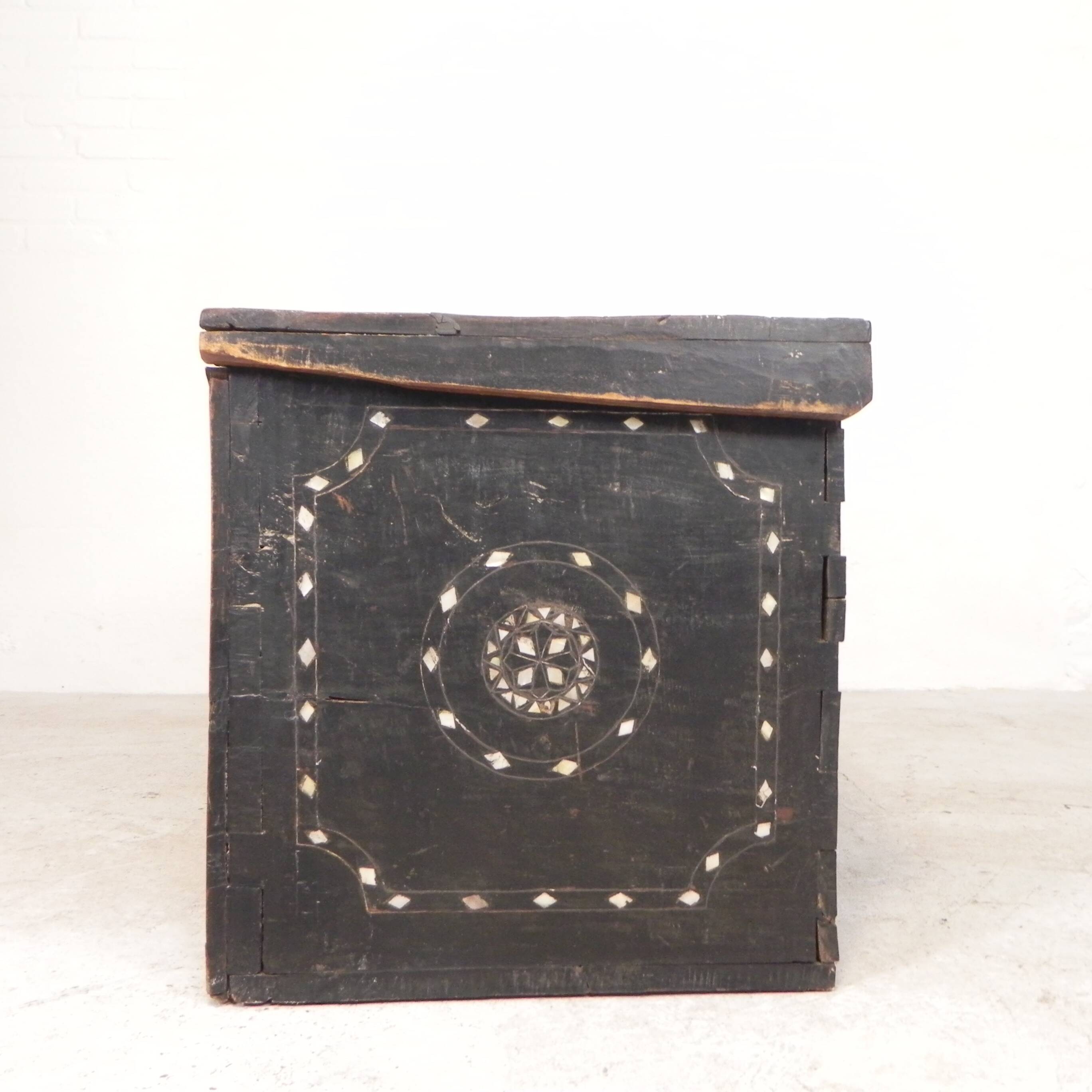 19th century Syrian wedding chest with mother of pearl inlay