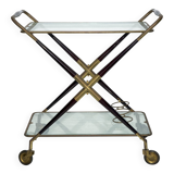 Cesare Lacca, Mid-Century Brass and Wood Bar Cart, Italy, 1950s