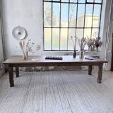 XL farmhouse table in solid oak, brutalist style, 20th century.