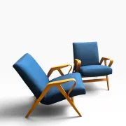 Set of 2 blue lounge chairs restored by František Jirák for Tatra Nabytok.