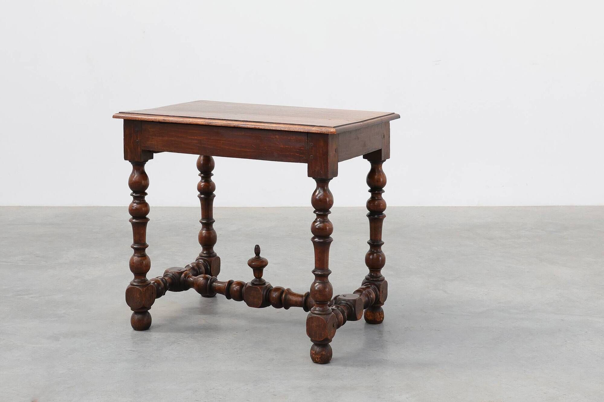 French Louis XIII Walnut Side Table with Drawer and Turned Legs, circa 1850