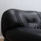 3-Seater black leather Sapporo sofa by Mobil Girgi 1970s