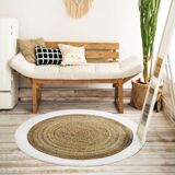Tapis rond en jute blanc beige 120 cm