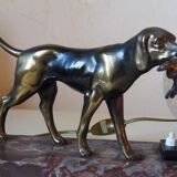 French Art Deco hunting dog on a marble base with a switched lamp.