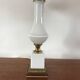 Pair of bedside lamps in opaline and brass toile de jouy lampshades 1950