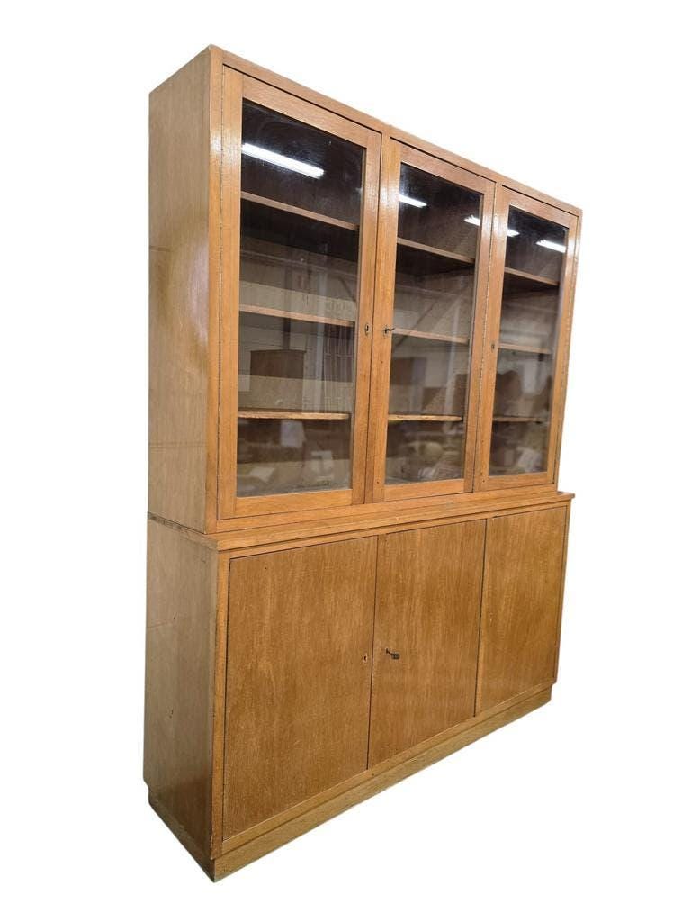 XL vintage wooden display cabinet / sideboard / wall unit