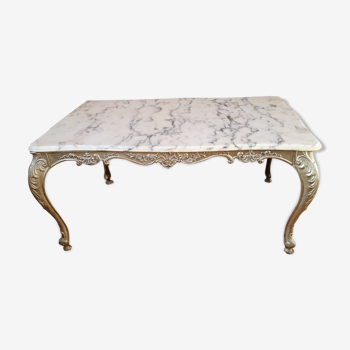 Table basse marbre beige et laiton