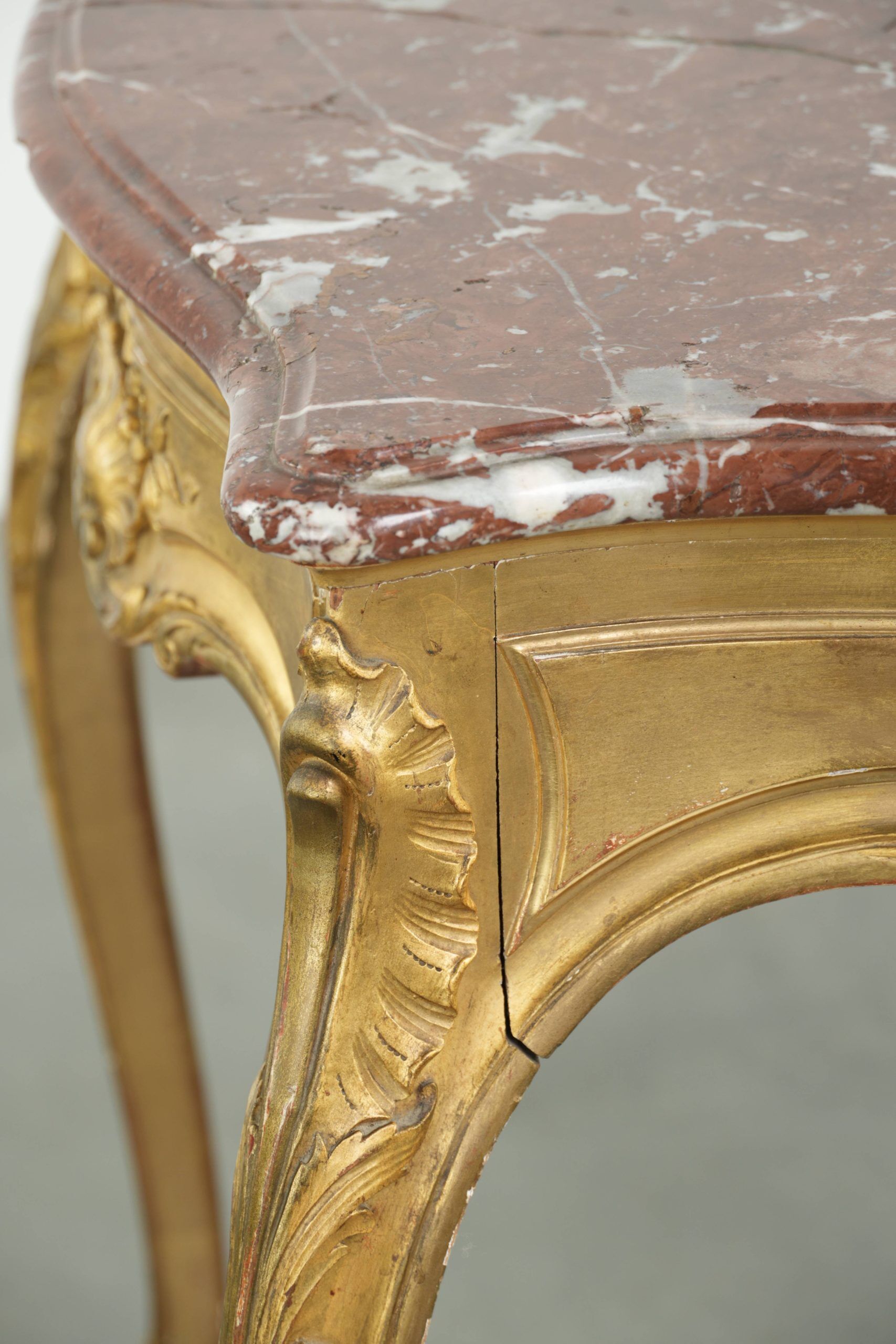 Antique French side table with marble tabletop from the 19th century