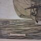 Drawing of an 18th-century ship, enhanced impression with gouache, Durand-Chapron.