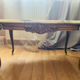 Coffee table with bronze base and marble top, Louis XV style, 20th century