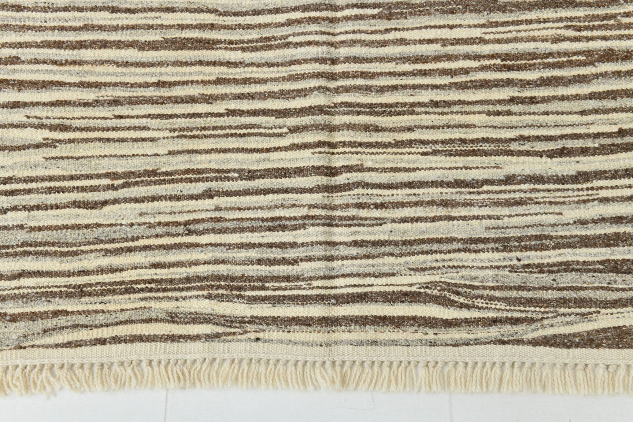 Beige Brown Ethnic Vintage Kilim Rug, 242x311Cm