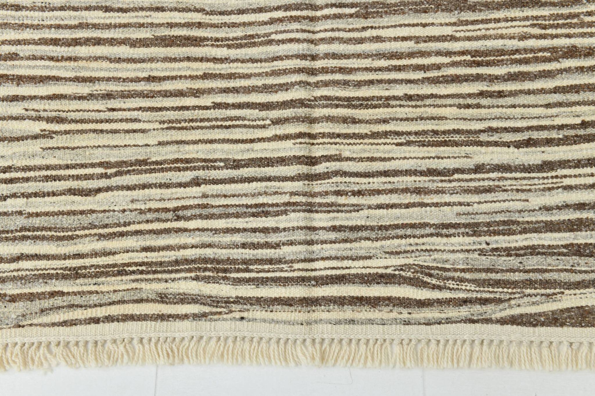 Beige Brown Ethnic Vintage Kilim Rug, 242x311Cm