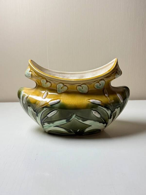 Antique Art Nouveau Barbotine Planter – Signed Orchies (c. 1900)