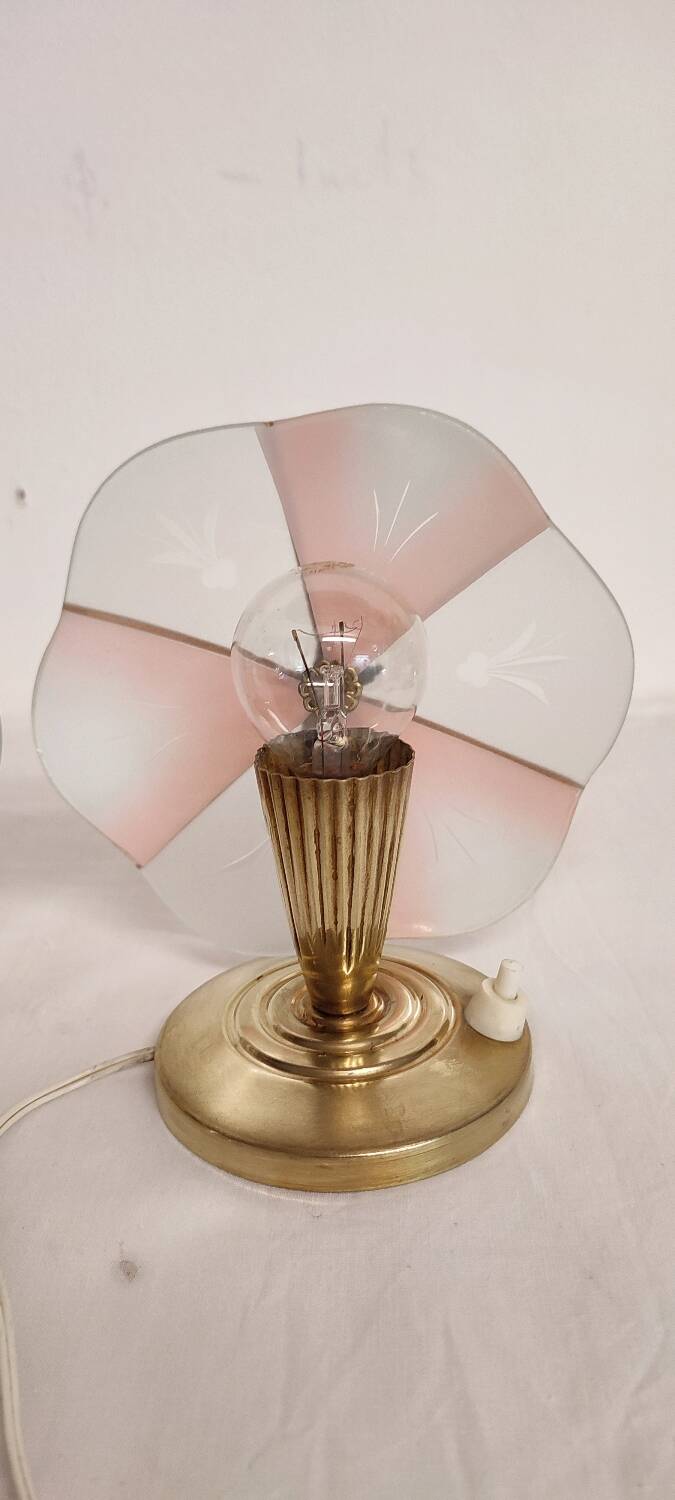 Par de lámparas de mesa de cristal. Spain, 1970s.