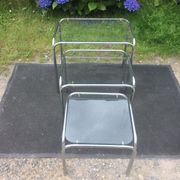 Vintage trundle tables in chrome tubular steel and glass