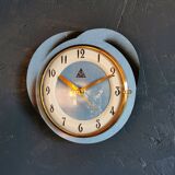 Silent vintage formica wall pendulum clock "Dam blue black"