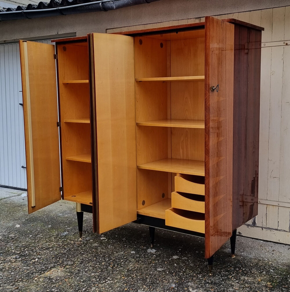Wardrobe inlaid vintage shelves 50s, mirror