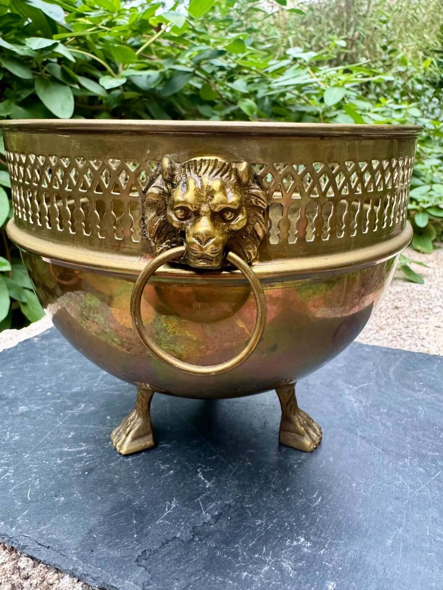 Brass lion jardinière Art Nouveau
