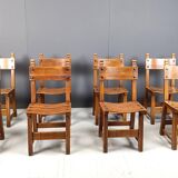 Set of 8 Brutalist Spanish Dining Chairs, 1950s