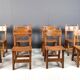 Ensemble de 8 chaises à repas espagnoles brutalistes, années 1950