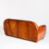 Vintage leather club sofa. Art Deco style. France, 1950s. (sofa convertible into bed)