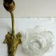 Art Deco art brass carved with acanthus, pink tulip in colorless glass