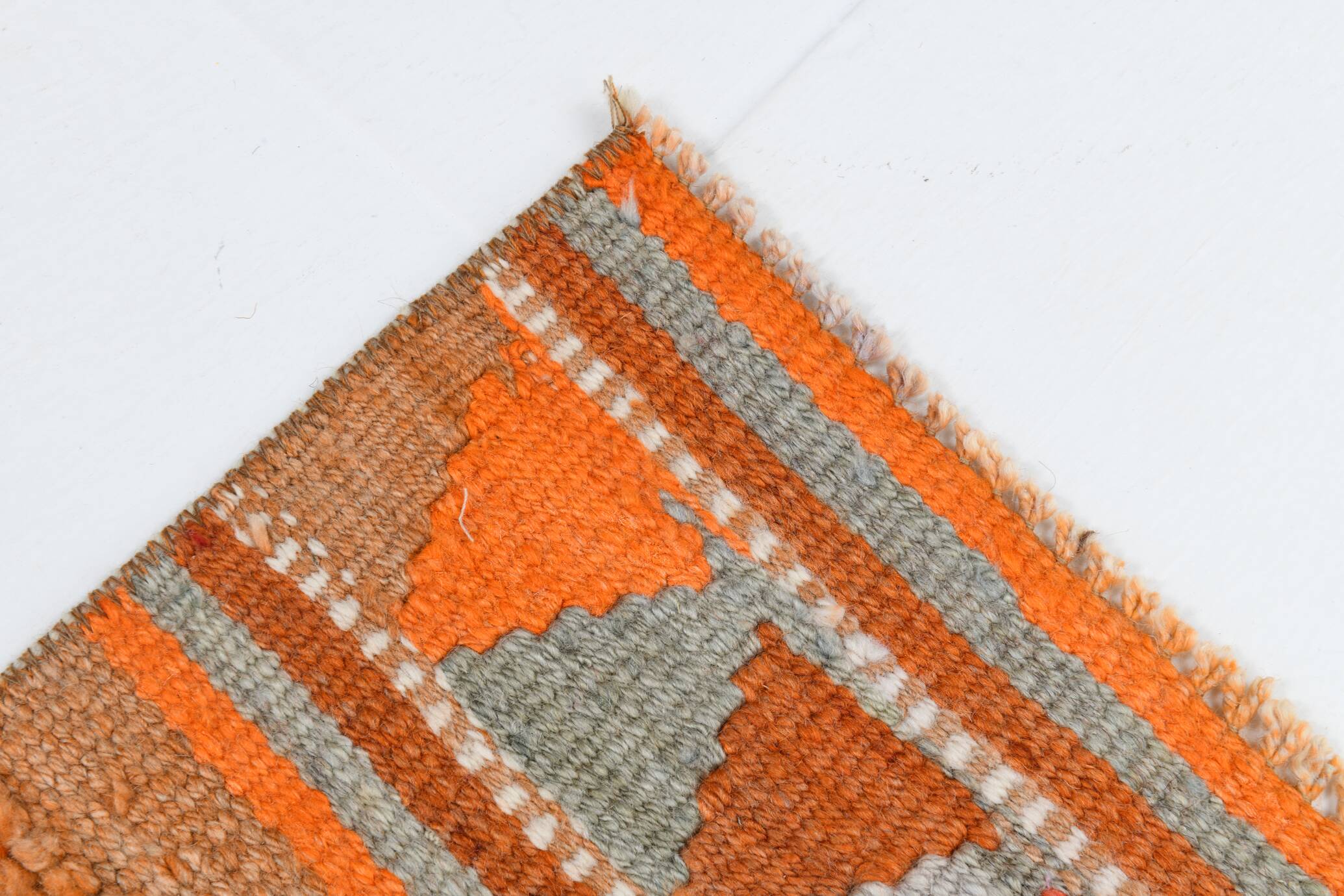 Brunt Orange Turkish Vintage Runner Rug, 85x388Cm
