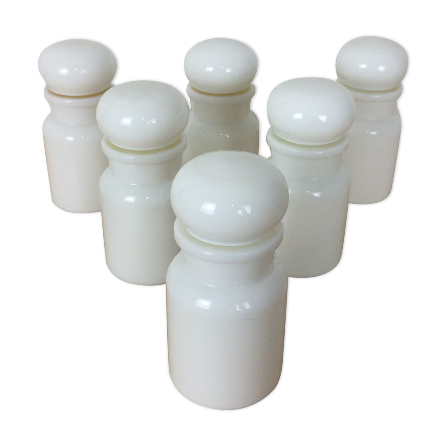Set de 6 pots à épice en opaline verre blanc