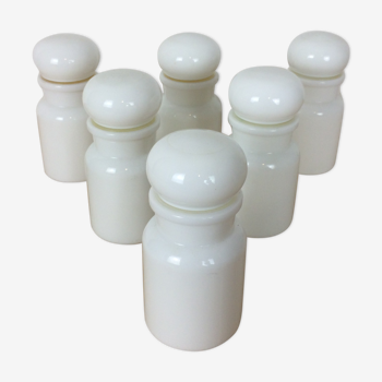 Set de 6 pots à épice en opaline verre blanc