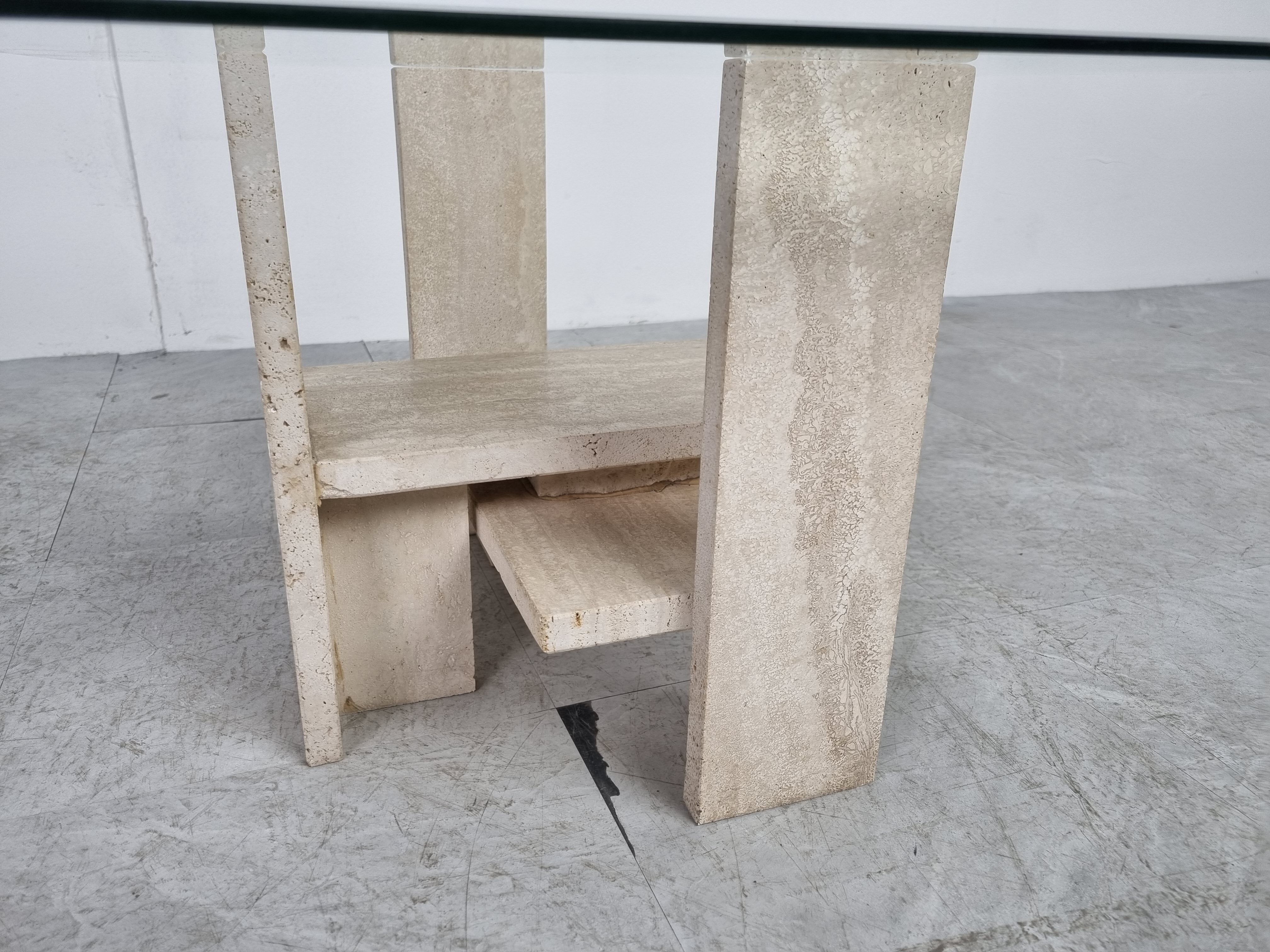 Pair of vintage travertine side tables by Willy Ballez, 1970s