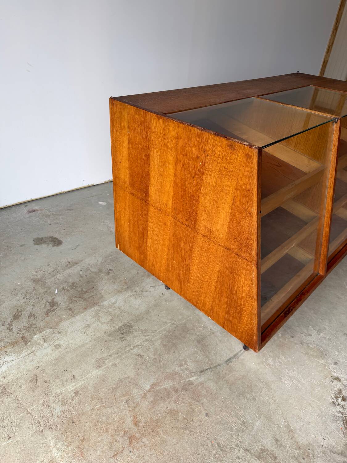 Antique teak craft shop furniture / counter / haberdashery display cabinet.