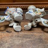 Earthenware griffon candlesticks Old Rouen