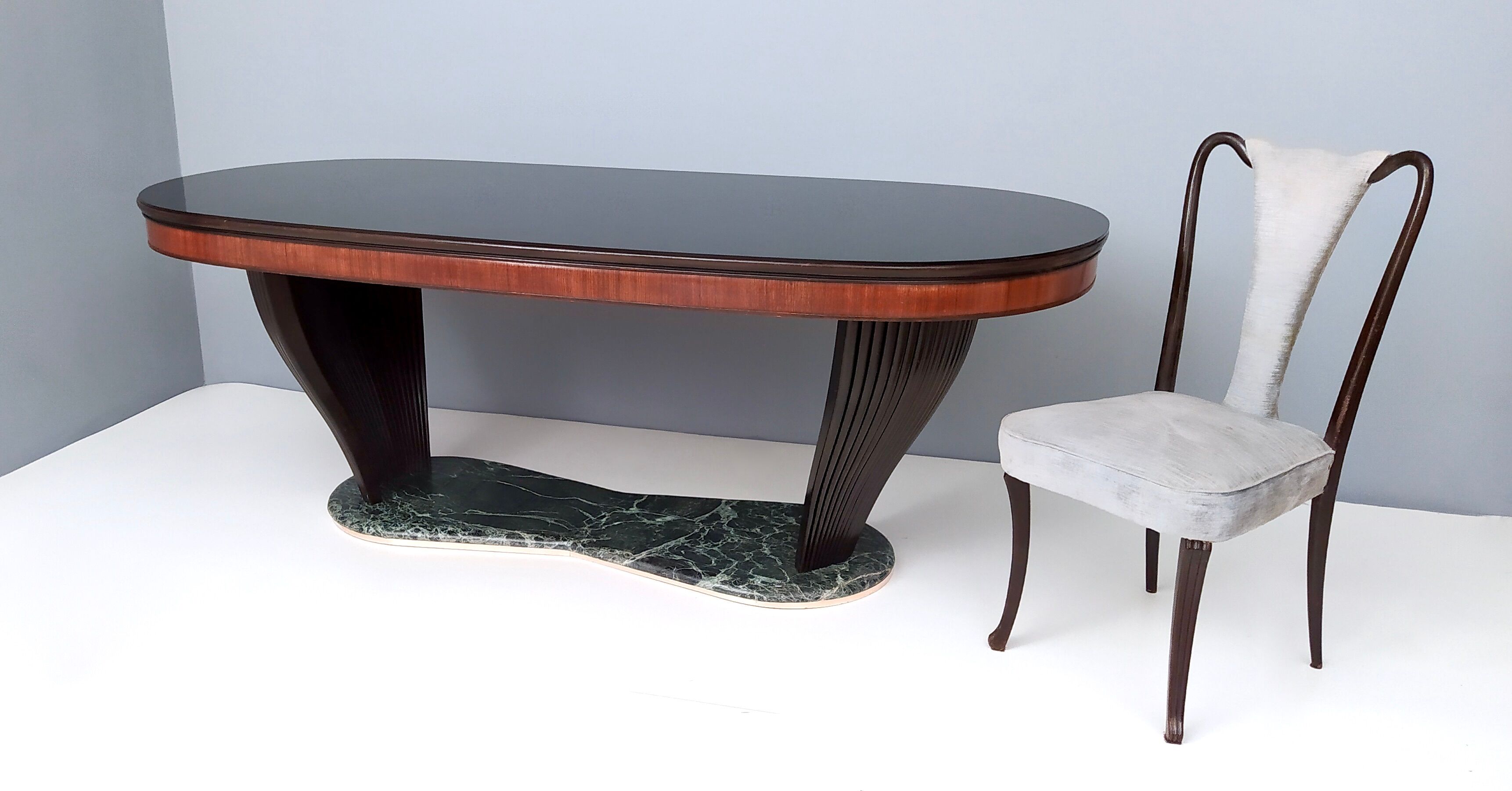 Vintage Dining Table by Vittorio Dassi with Opaline Glass Top and Marble Base