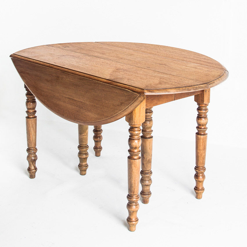 Vintage solid wood table with folding shutters with two extensions, France 1950