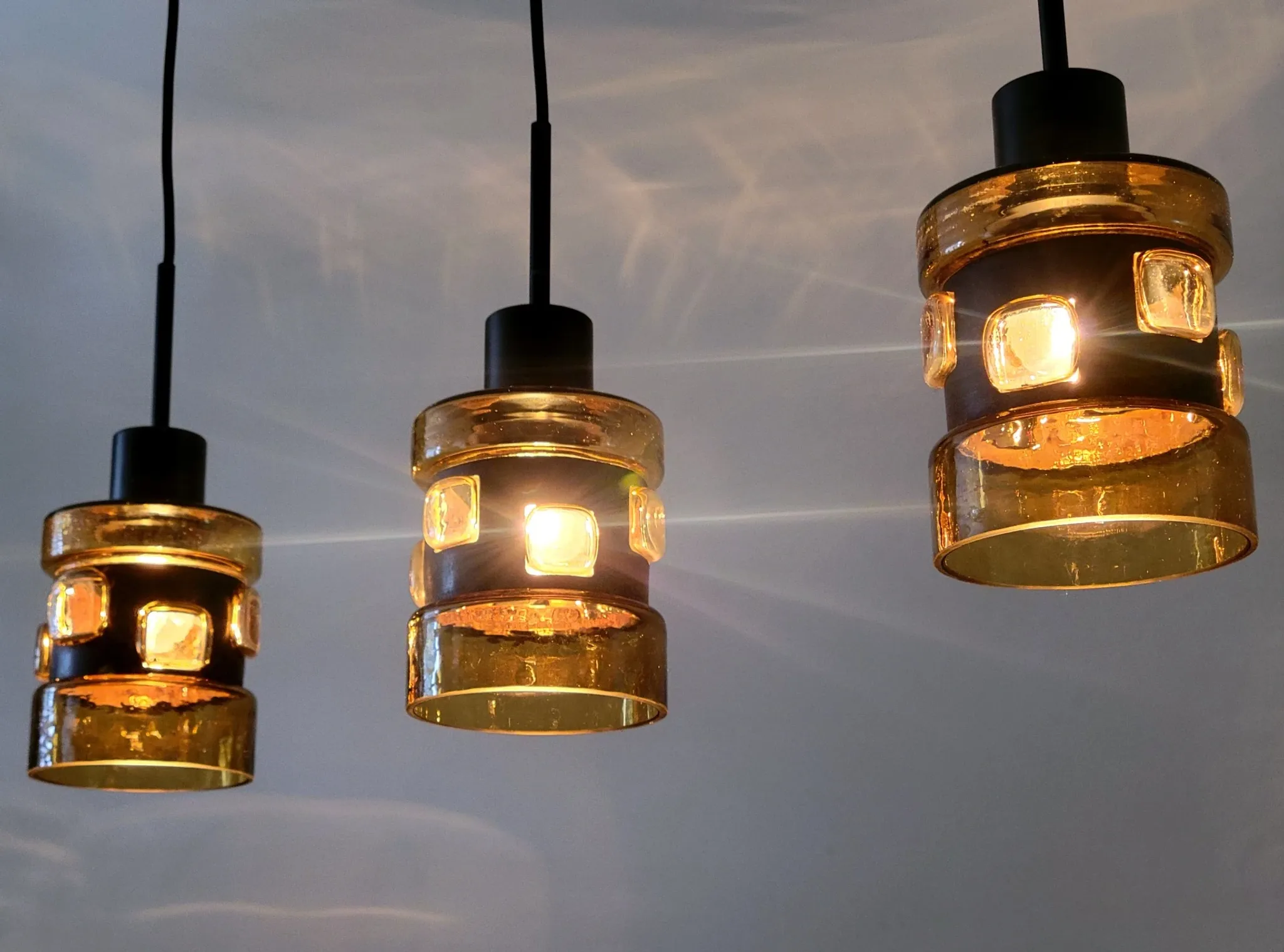 Set of 3 pendant lamps by Victor Bernt for Flygsfors, Sweden, 1960s