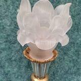 Lampe chevet cristal tulipe rose pâte de verre ancien
