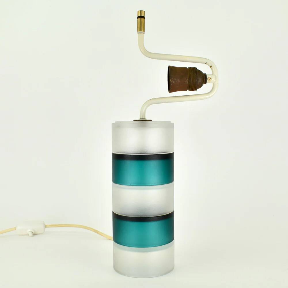 Scandinavian vintage modernist teal and clear glass table lamp